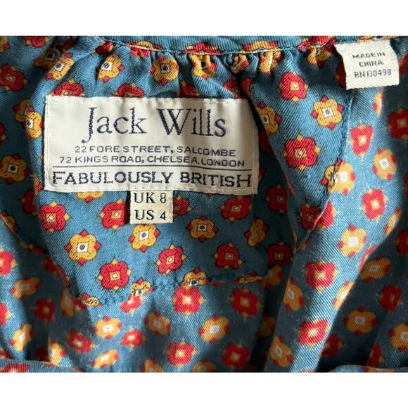 Jack Wills Silk Cotton Ruffle Tiered Mini Dress Blue Floral, Size 4, Preppy Y2K - Picture 2 of 8